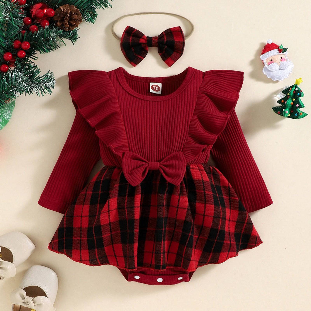 Christmas Girl Red Romper Newborn Infant Baby Knit Ruffle Long Sleeve ...